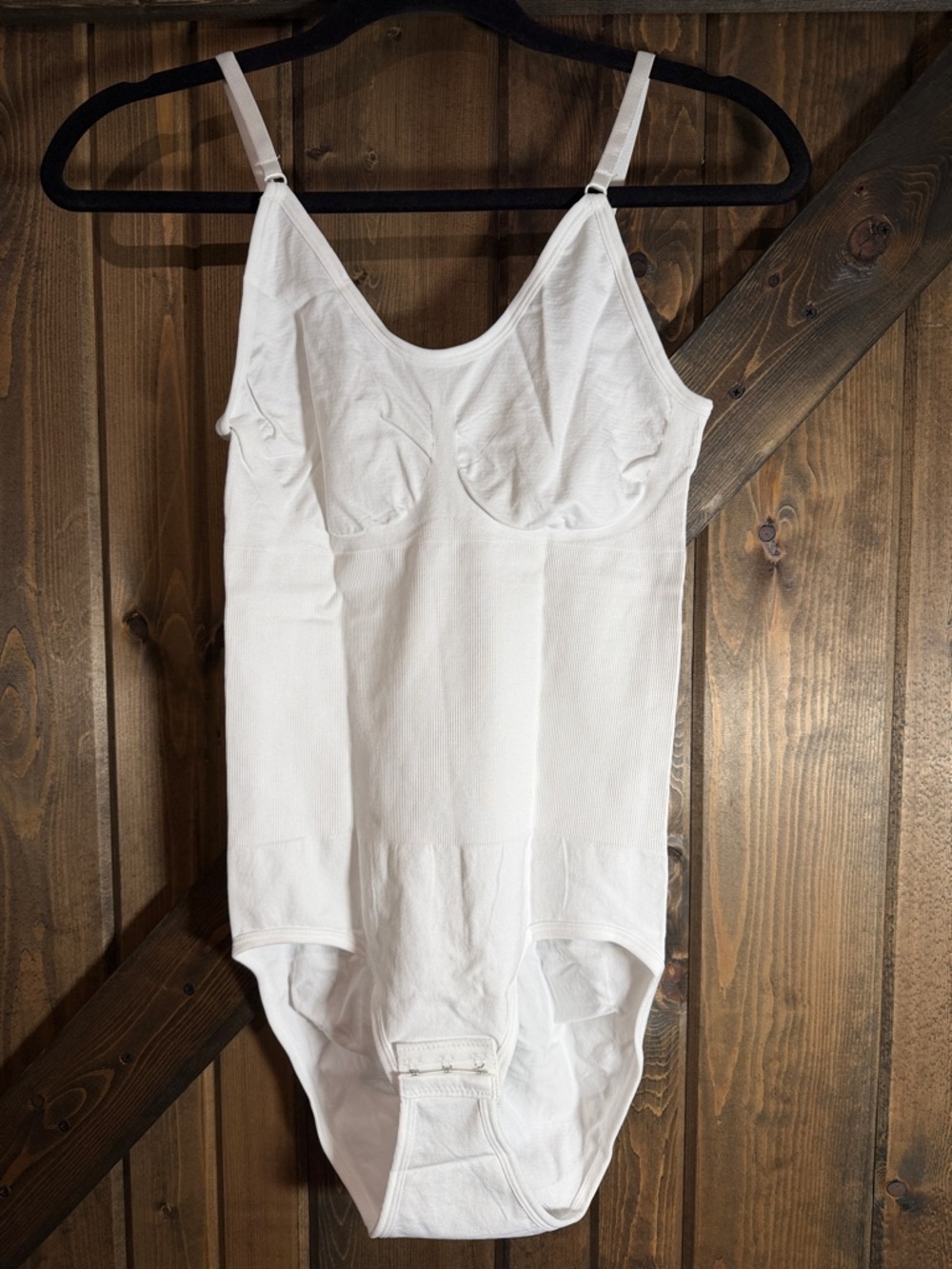 White Firm-Edge Shaping Bodysuit with Adjustable Straps